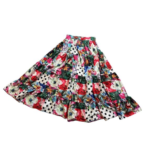 L’ atiste  Floral & Polka Dot Patchwork lined Maxi Skirt XL Feminine Cottage - Picture 1 of 11